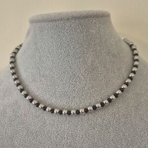 15 " CHOKER BLACK 2mm Onyx, 6 1/2" Braclet w Stainless Steel Beads